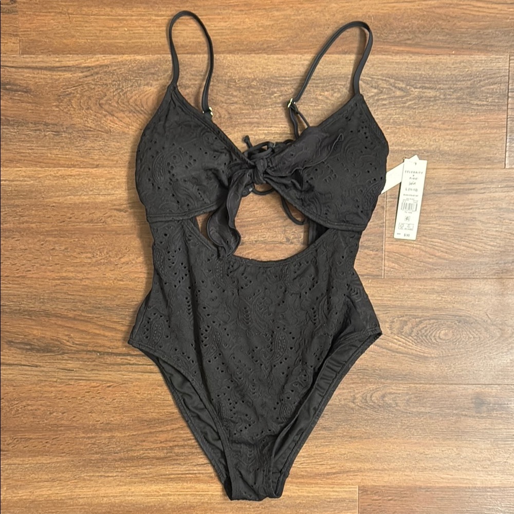 *NWT* Celebrity Pink Eyelet Black One-Piece Swimsuit with Cutout